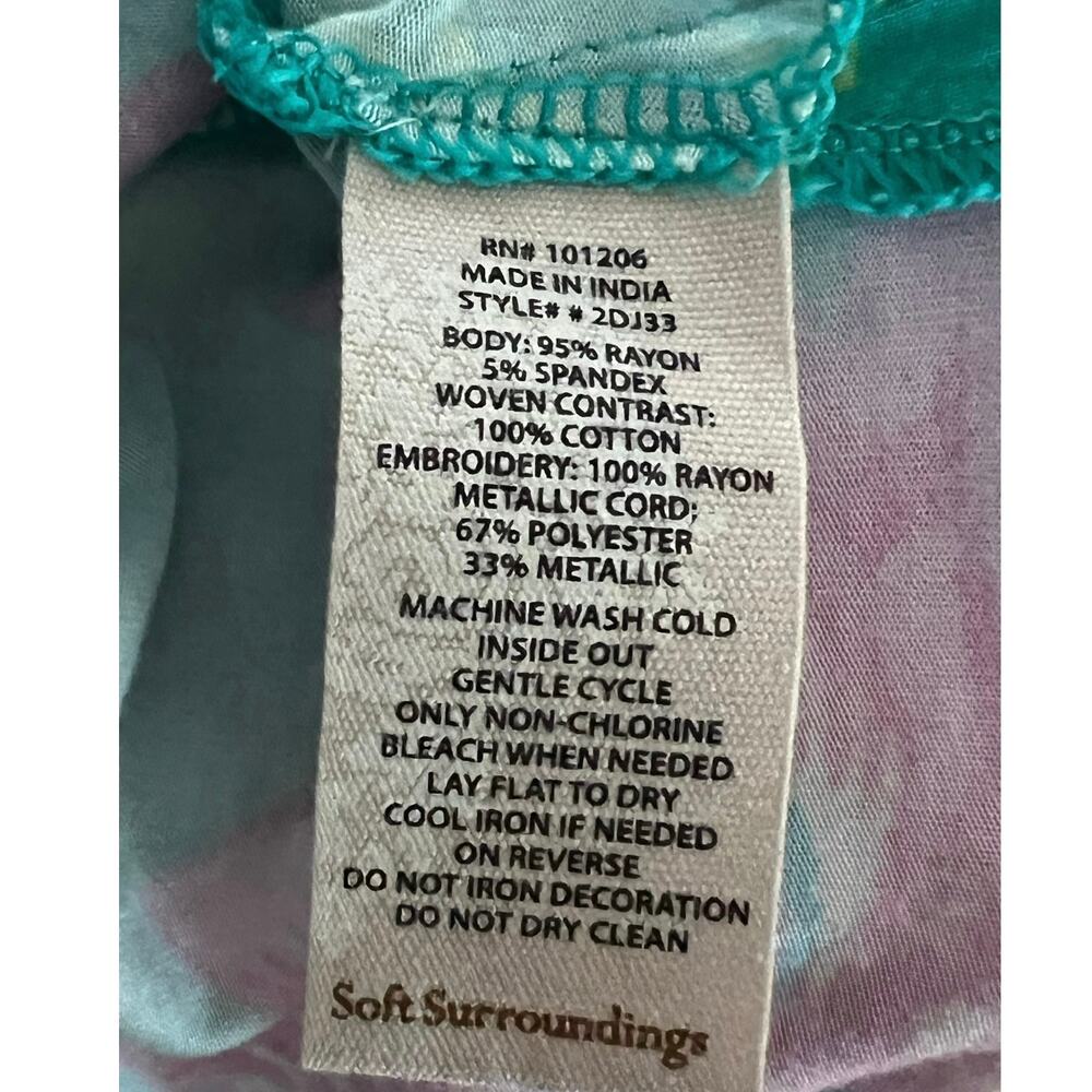 Soft Surroundings Maddalena Tunic Teal Floral Sequin Embroidered Top | Size L - Picture 8 of 8